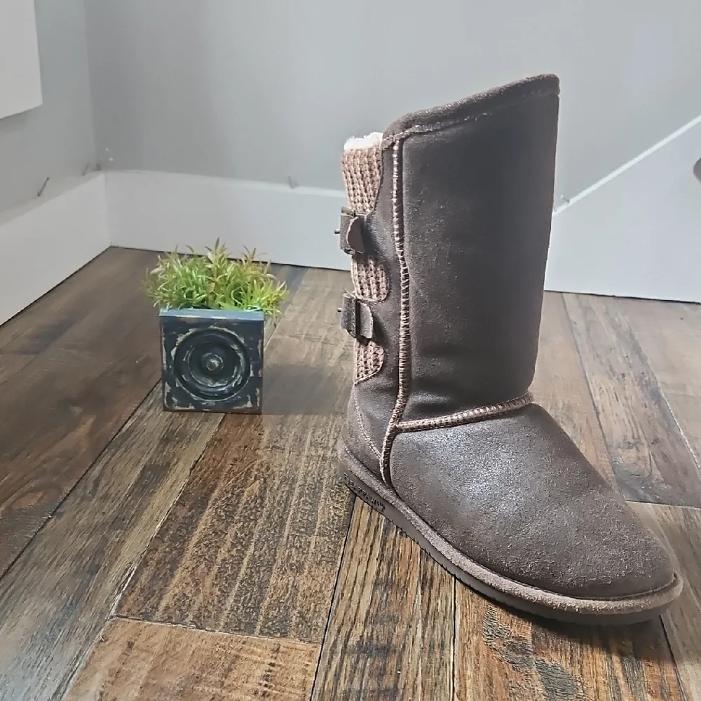 BearPaw Women's Sherpa Lined Warm‎ Winter Boots W/ Knit And Buckle Accents
